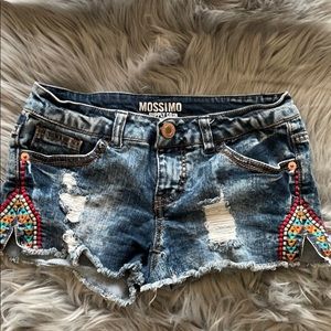 Distressed/Embroidered Denim Shorts